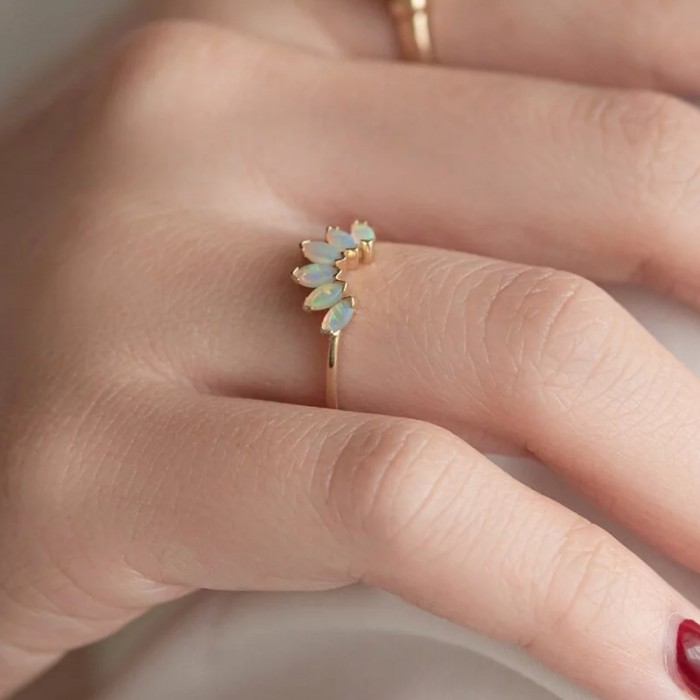 Marquise Opal 14K Solid Gold Lotus Ring SS0323