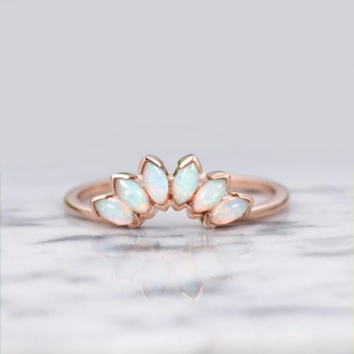 Marquise Opal 14K Solid Gold Lotus Ring SS0323