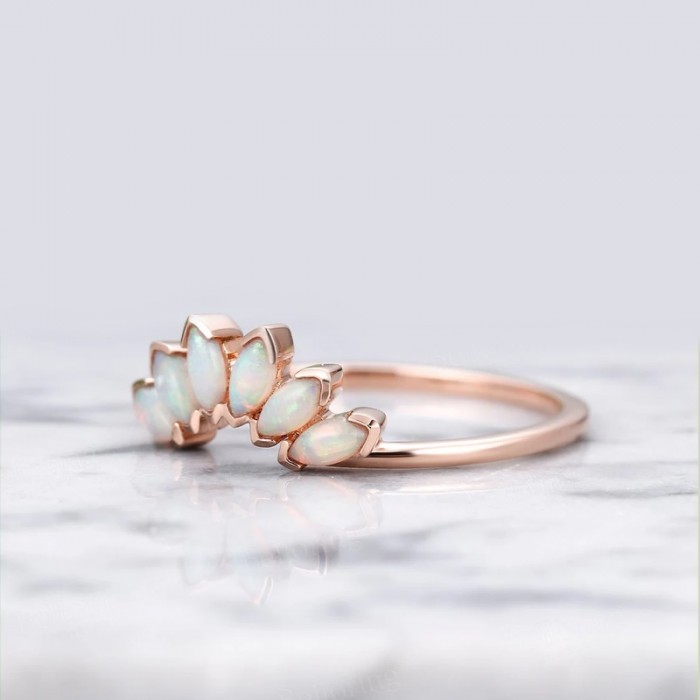 Marquise Opal 14K Solid Gold Lotus Ring SS0323