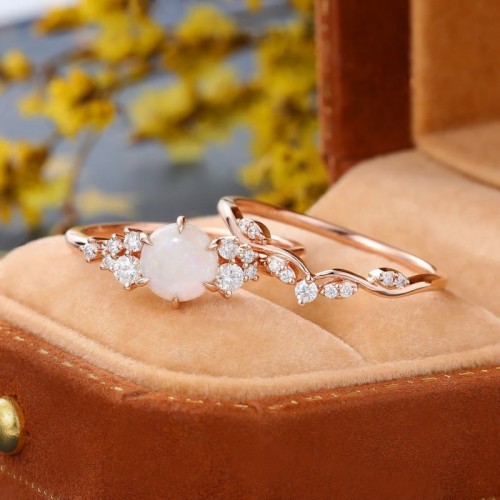 Opal & Diamond 2PCS Set Wedding  Ring SS0357