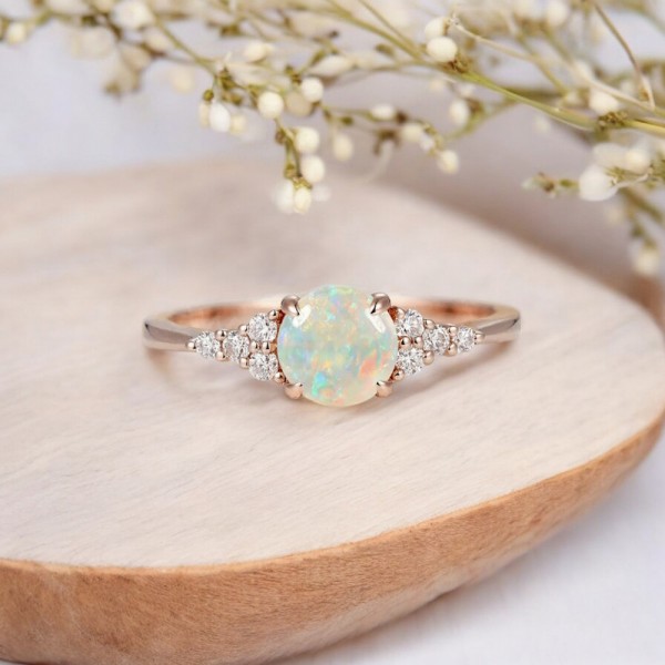 Naturel Opal Ve Pırlanta Tasarım Yüzük SS0352