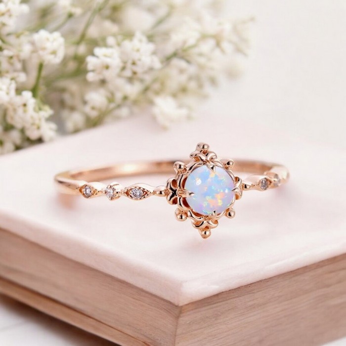 Opal Ve Pırlanta Vintage Tasarım Yüzük SS0222 Opal Ve Pırlanta Vintage Tasarım Yüzük SS0222