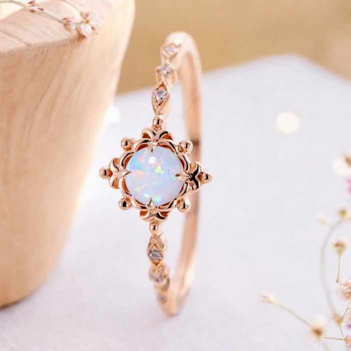 Opal Ve Pırlanta Vintage Tasarım Yüzük SS0222 Opal Ve Pırlanta Vintage Tasarım Yüzük SS0222