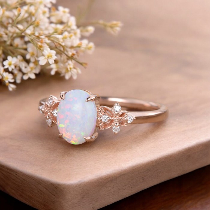 Oval Opal Ve Pırlanta Vintage Tasarım Yüzük Oval Opal Ve Pırlanta Vintage Tasarım Yüzük