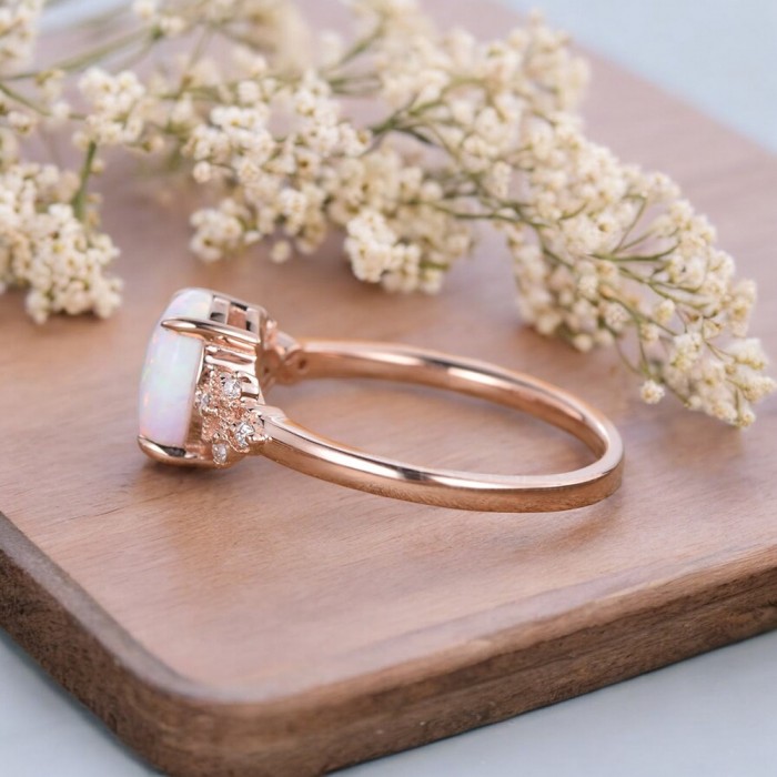 Oval Opal Ve Pırlanta Vintage Tasarım Yüzük Oval Opal Ve Pırlanta Vintage Tasarım Yüzük