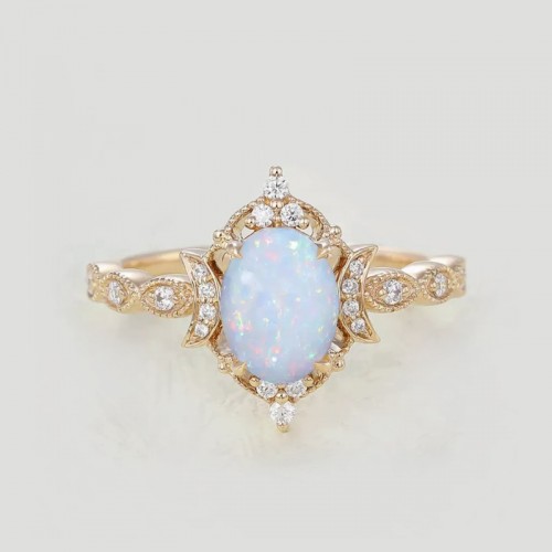 Oval Opal & Diamond Vintage Moon Ring SS0338