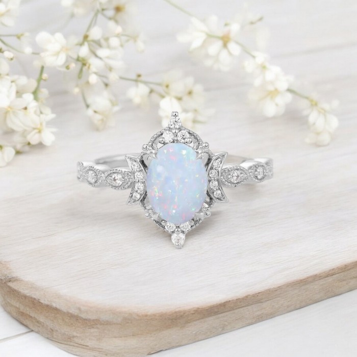 Oval Opal Ve Pırlanta Vintage Hilal Yüzük SS0338 Oval Opal Ve Pırlanta Vintage Hilal Yüzük SS0338