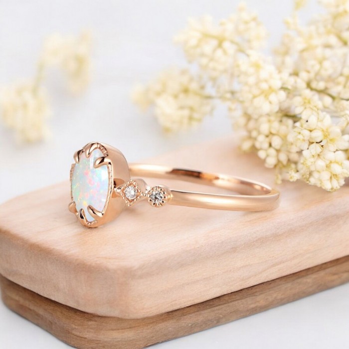 Opal Ve Pırlanta Vintage Tasarım Yüzük SS0341