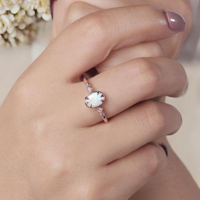 Opal Ve Pırlanta Vintage Tasarım Yüzük SS0341