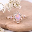 Oval Opal Ve Pırlanta Vintage Tasarım Yüzük 