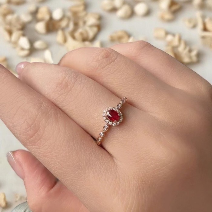 Natural Ruby & Diamond Vintage Style Gold Ring 