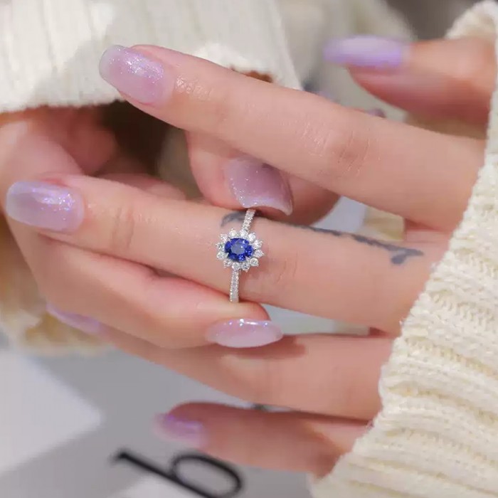 Oval Mavi Safir Ve Pırlanta Anturaj Yüzük SS0061 Oval Mavi Safir Ve Pırlanta Anturaj Yüzük SS0061
