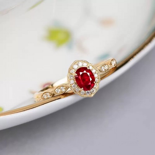 Mozambique Red Ruby & Diamond Vintage Ring SS0108