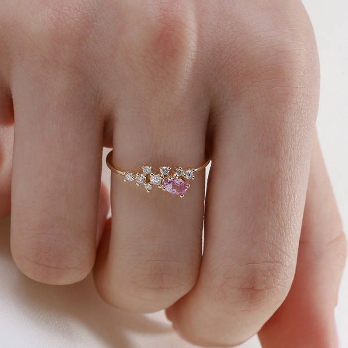 Oval Pink Sapphire & Diamond Asymmetric Ring SS0248