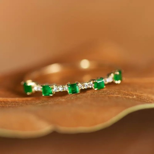 Princess Emerald & Diamond Band Ring SS0076