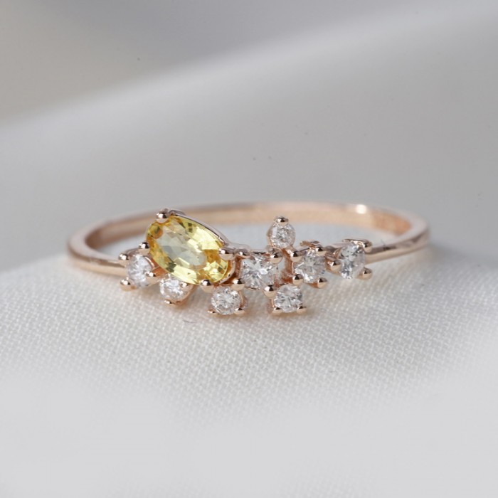 Oval Yellow Sapphire & Diamond Asymmetric Ring SS0249