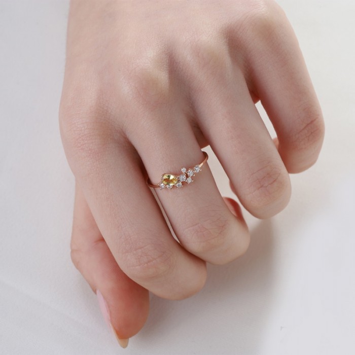 Oval Yellow Sapphire & Diamond Asymmetric Ring SS0249