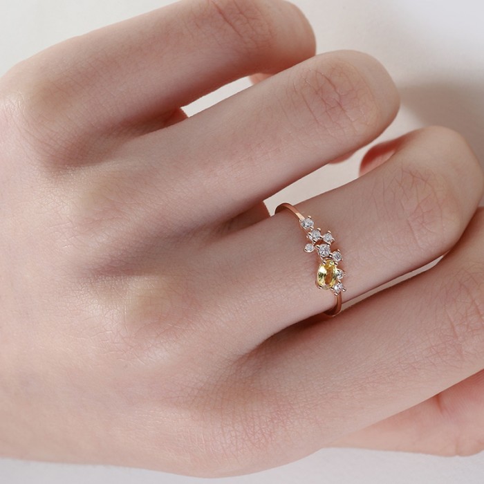 Oval Yellow Sapphire & Diamond Asymmetric Ring SS0249