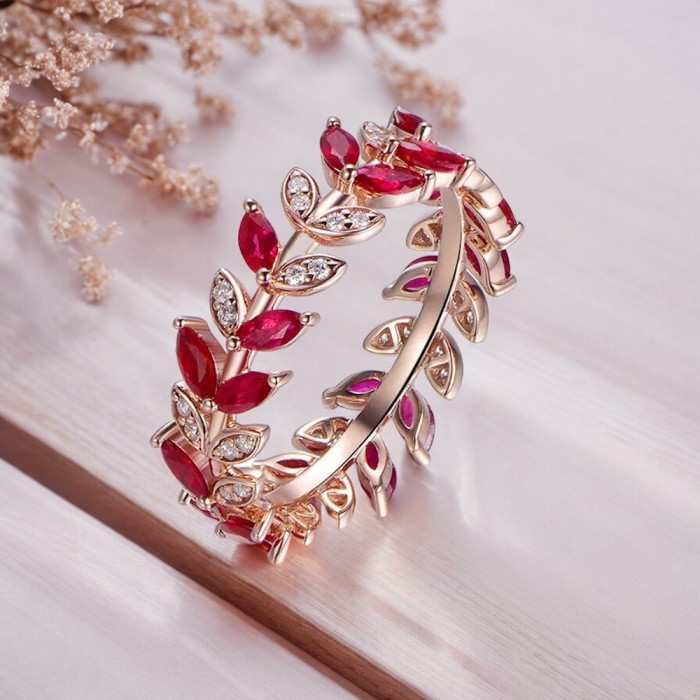 Marquise Ruby & Diamond Eternity Leaf Ring SS0230