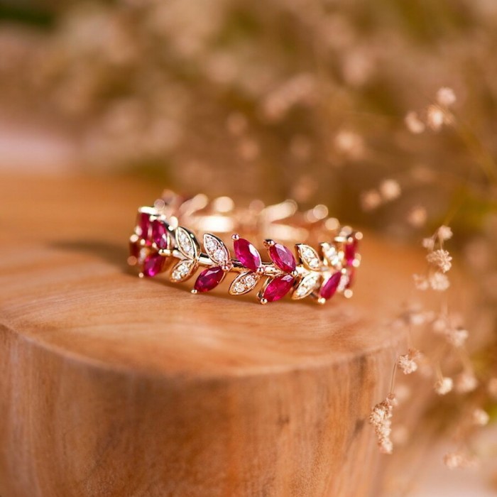Marquise Ruby & Diamond Eternity Leaf Ring SS0230