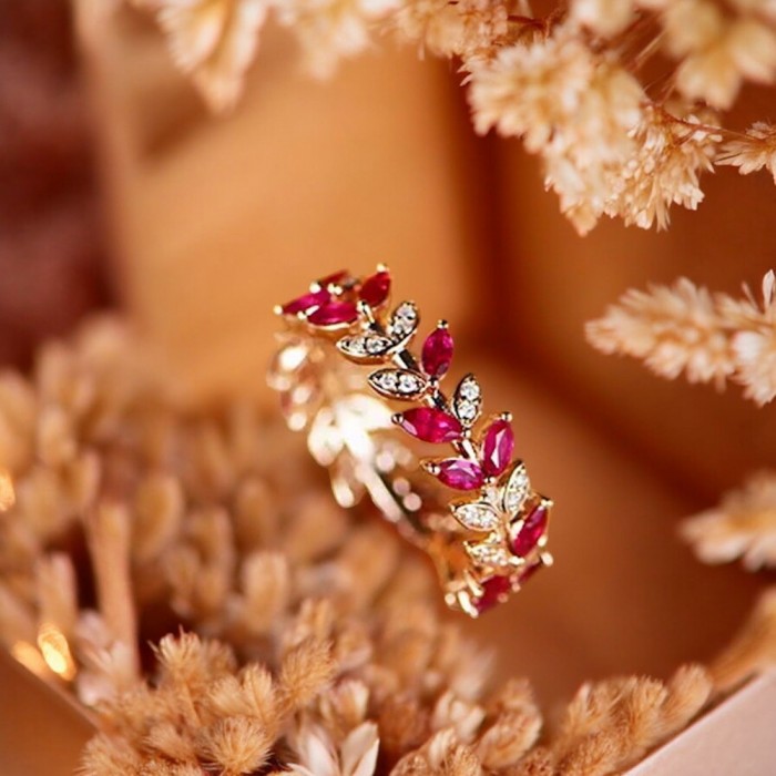 Marquise Ruby & Diamond Eternity Leaf Ring SS0230