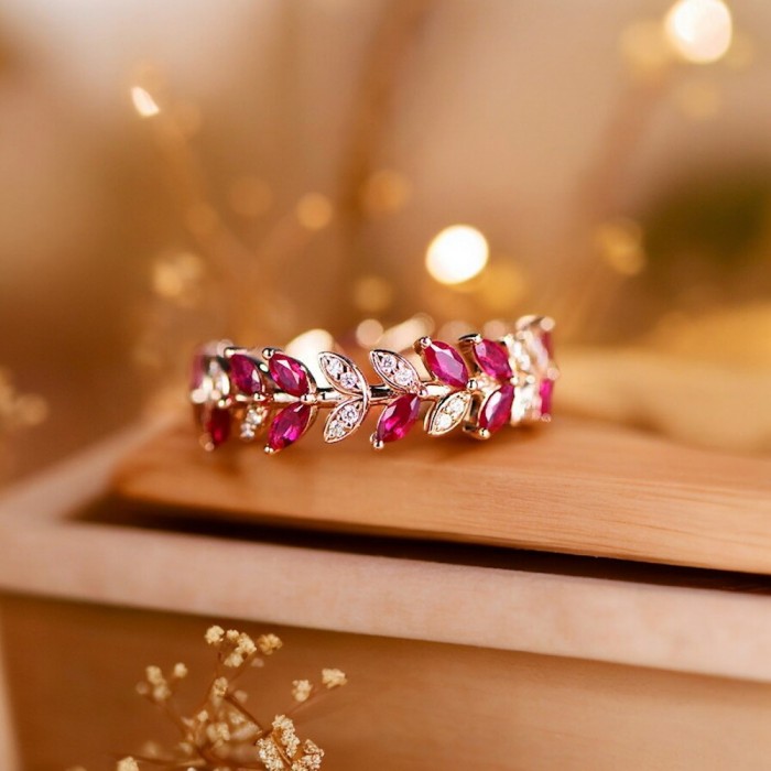 Marquise Ruby & Diamond Eternity Leaf Ring SS0230