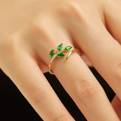 Marquise Emerald & Diamond Leaf Ring SS0070