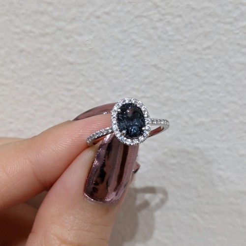 Gray Oval Spinel & Diamond Halo Ring SS0139